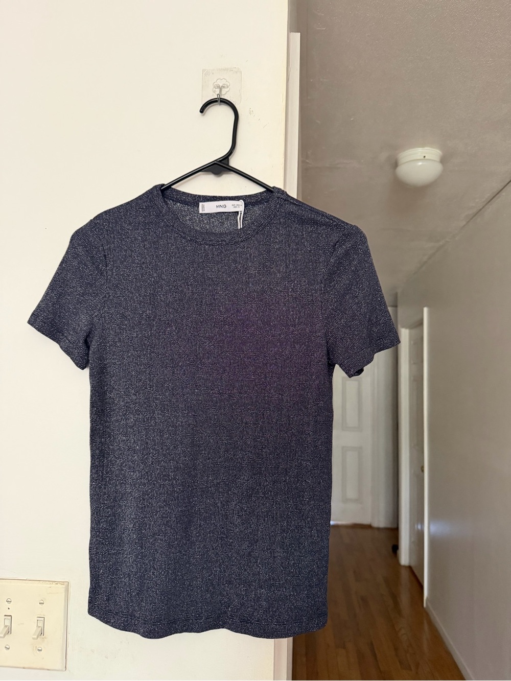 Mango Short-Sleeve Knit Tee in Dark Navy